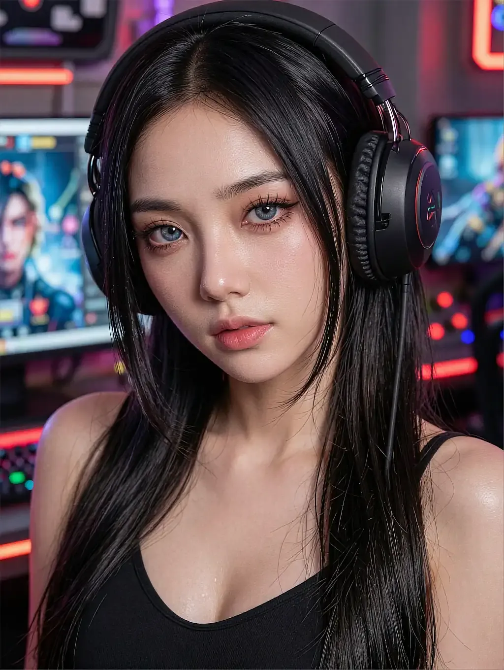 Fictional AI character featured on the fourth landing page, at night